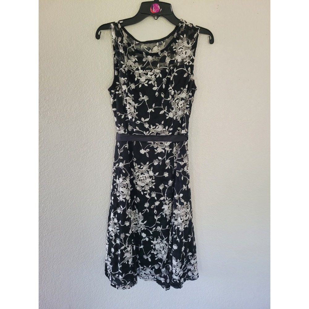 Andalite‎ Petite Black White Floral Lace Sleeveless Fit Flare Dress Medium #20